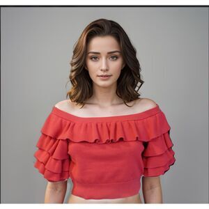 Marissa Webb Cropped Top Sz M Red Knit Cotton Blend Ruffles Coquette‎ Date Night